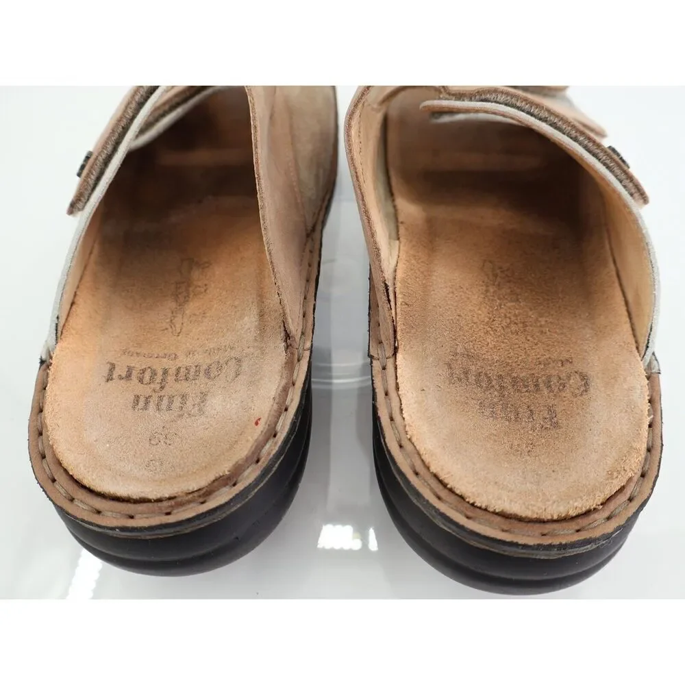 Finn Comfort Cisano Women's 39 8 Brown Leather Triple Strap Wedge Sandals Slides